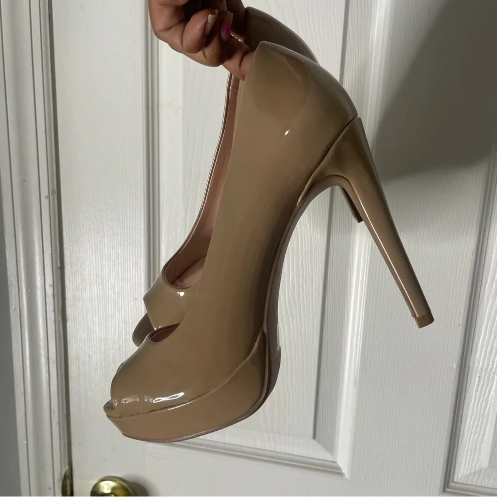 Classic Peep-Toe High Heel Pumps in Taupe